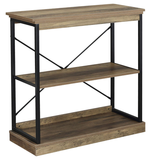 2-tier Industrial Shelf Bookcase W/ Steel Frame, Open Shelves, Brown, Black