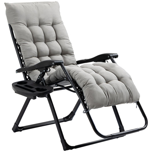 Zero Gravity Folding Patio Recliner, Cushion, Reclining Chair, Cup Holder Grey