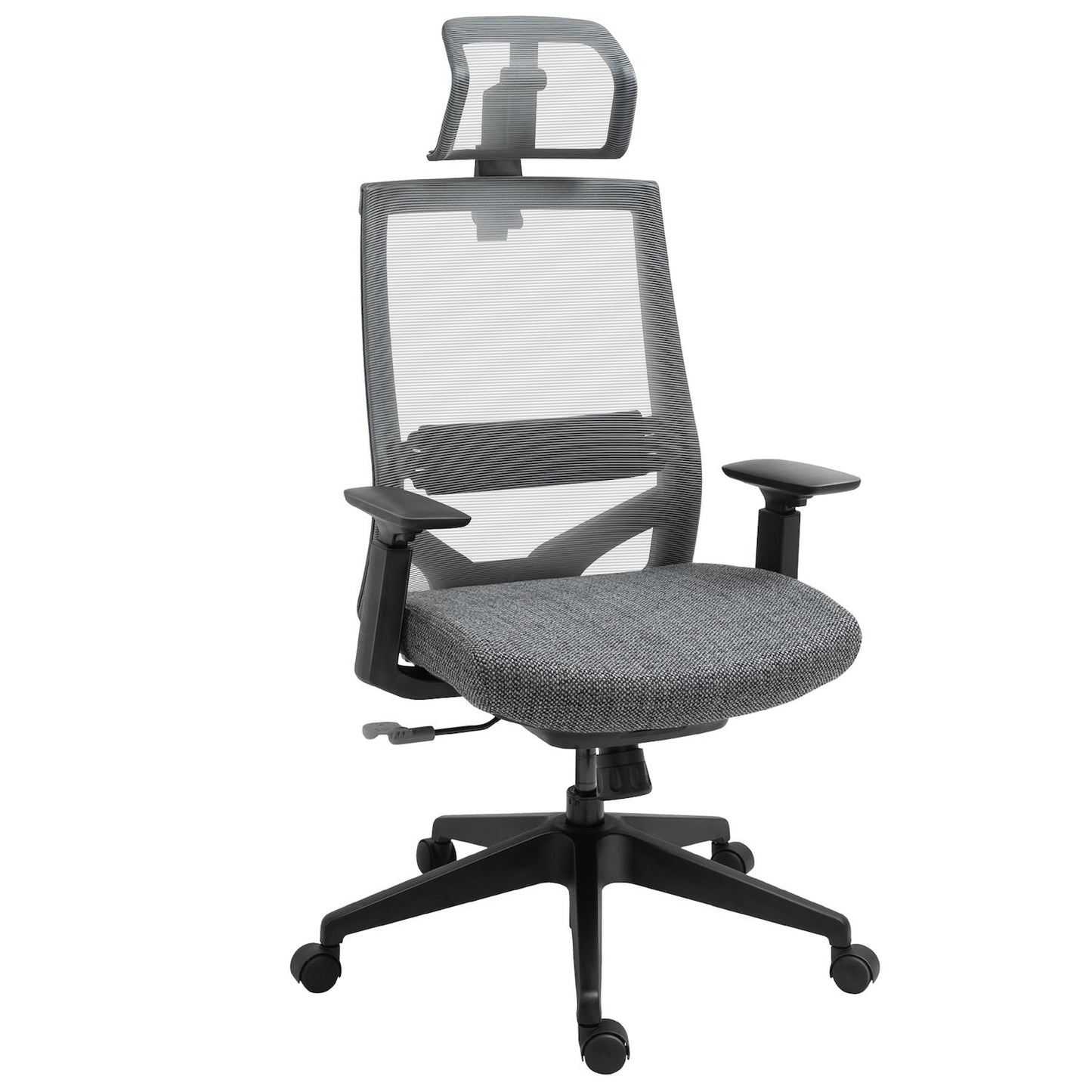 Vinsetto Mesh Fabric Home Office Task Chair with High Back Adjustable Seat Recline Headrest and Lumbar Support Grey