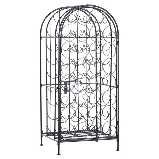 35 Bottle Large Metal Floor Freestanding Locking Wine Rack Jail Renaissance Cage