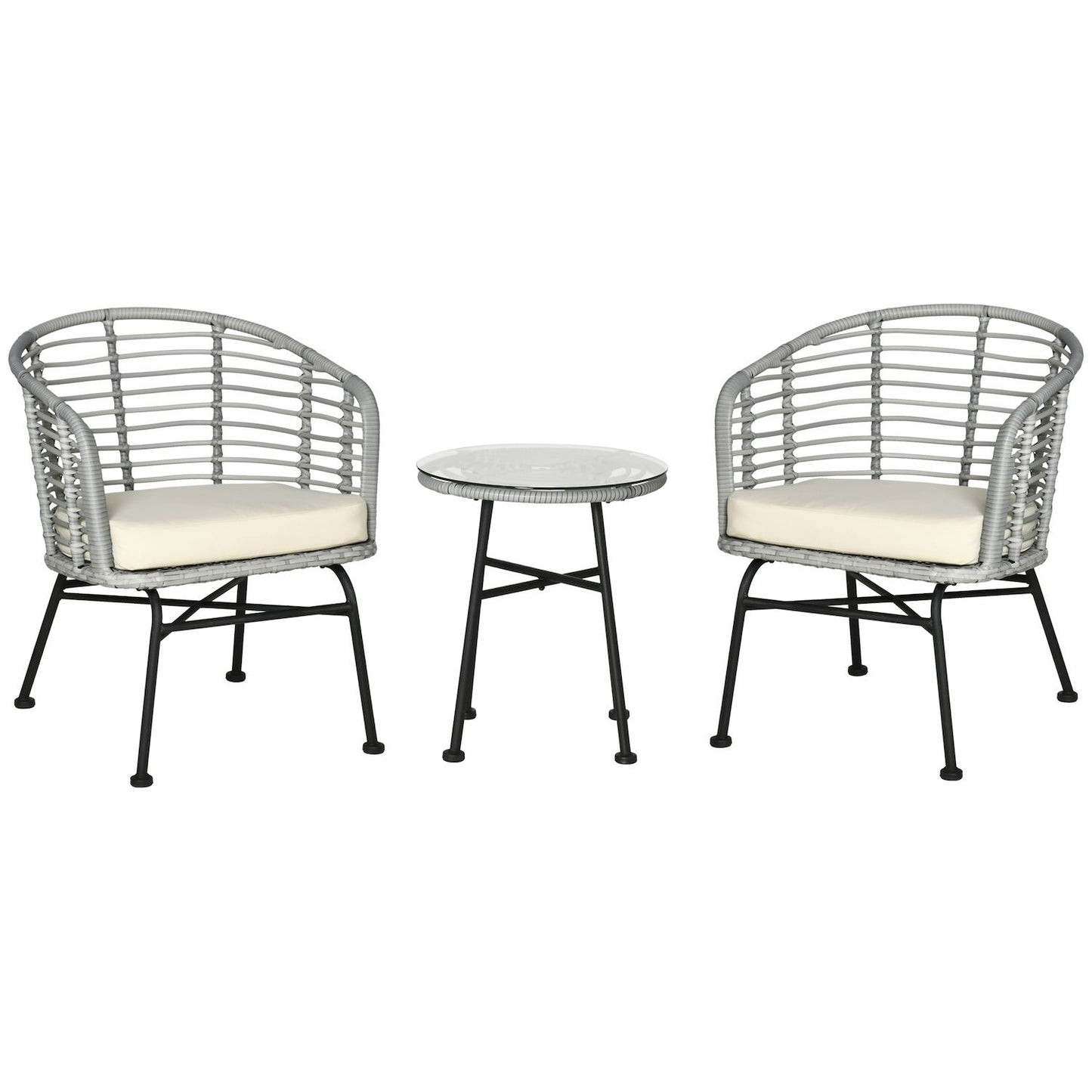 3-piece Rattan Bistro Outdoor Table  Chairs Furniture Patio Set, Garden, Grey