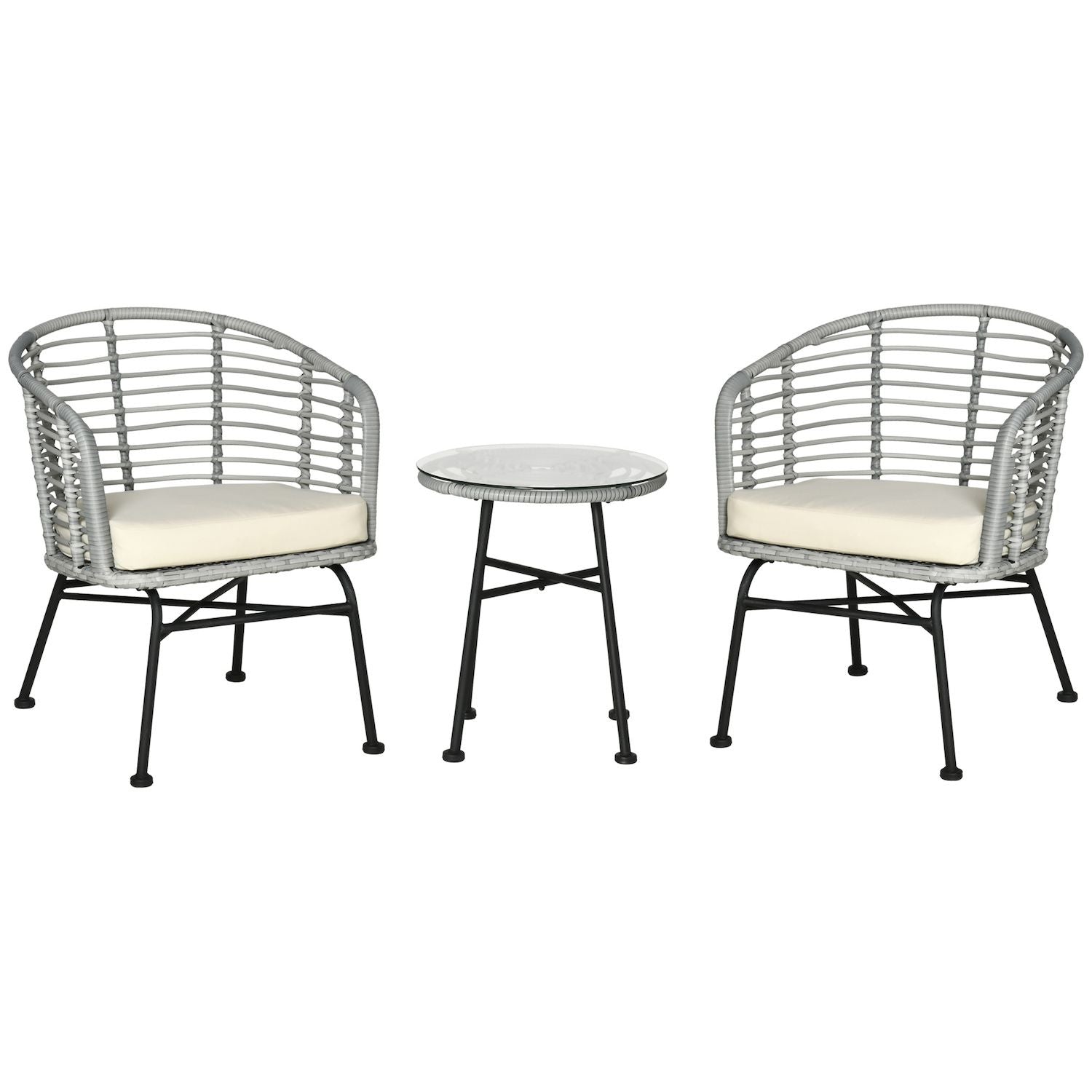 3-piece Rattan Bistro Outdoor Table  Chairs Furniture Patio Set, Garden, Grey