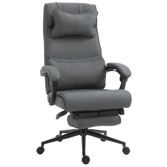 Vinsetto Ergonomic Executive Office Chair High Back Computer Desk Chair Linen Fabric 360 degree Swivel Adjustable Height Recliner with Headrest Lumbar Support Padded Armrest and Retractable Footrest Grey