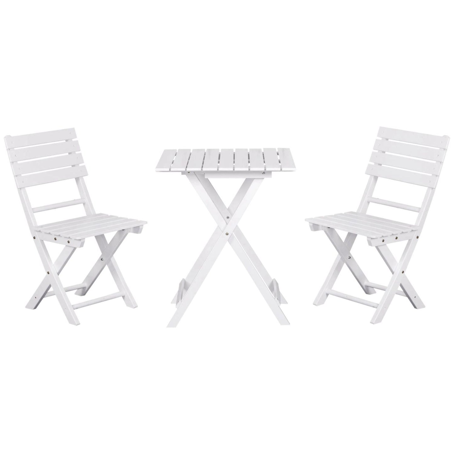 3pcs Patio Bistro Set, Folding Garden Furniture, Chairs, Garden Table White