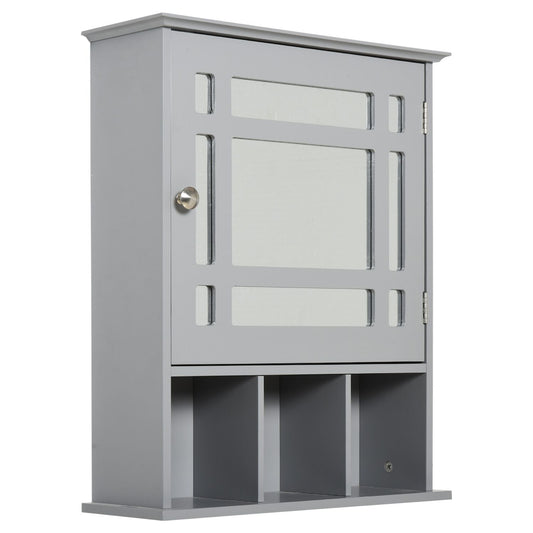 Wash Room Medicine Cabinet W/multi-unit Storage Shelves And Mirror, Grey