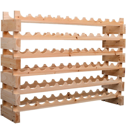 72 Bottles Wine Rack Solid Natural Wood Storage 6 Rows Home Furniture Stackable