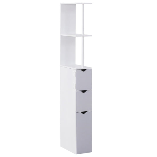 54 Tall Bathroom Linen 2-tier Cabinet Shelf Storage Cupboard W/ Drawers, White