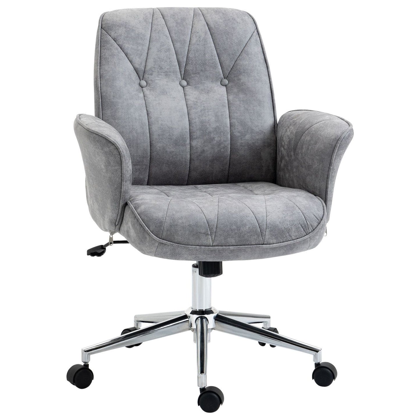 Vinsetto Modern Home Office Chair with Tufted Button Design Micro Fiber Desk Chair with Recline Function Adjustable Height Swivel Computer Chair with Curved Padded Armrests Light Grey