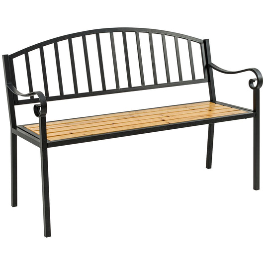 50 Antique Garden Bench Loveseat Wood Seat  Steel Frame For Yard, Lawn, Porch