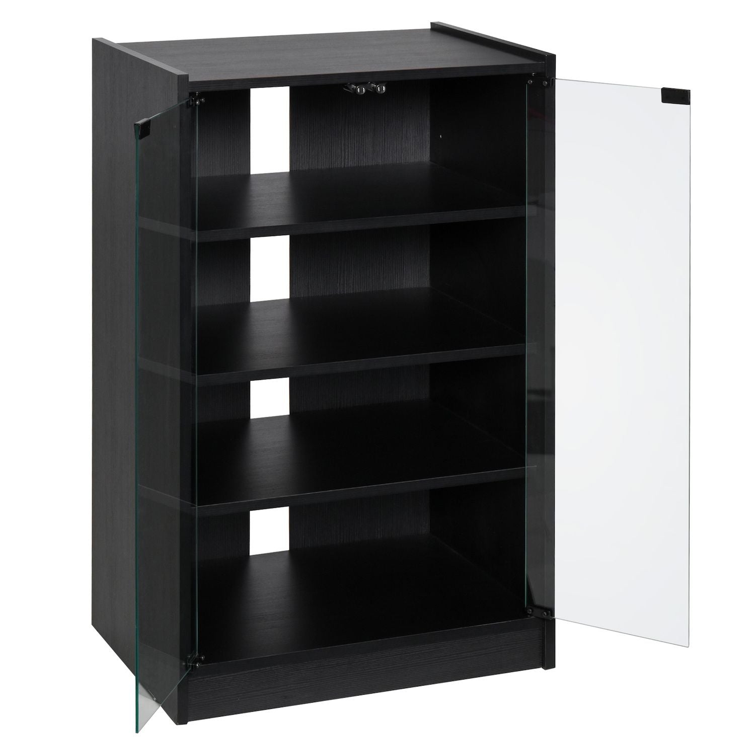 Wood Grain Storage Console Center With Glass Doors And Cable Management, Black