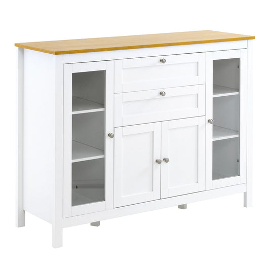 47 Modern Kitchen Buffet Storage Cabinet W/ Drawers  Adjustable Shelves, White