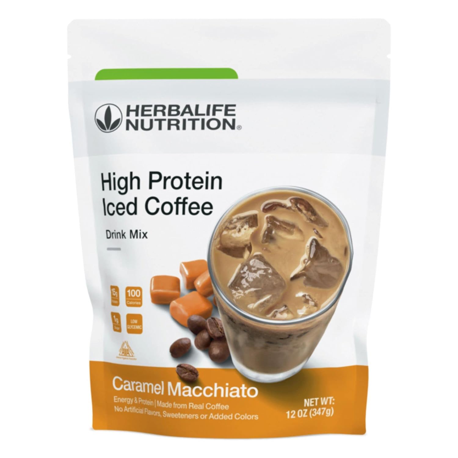 HERBALIFE NUTRITION High Protein Iced Coffee Drink Mix: (Caramel Macchiato 12 oz 347g) Energy and Protein, Made From Real Coffee, Low fat c