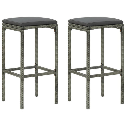 vidaXL Bar Stools with Cushions 2 pcs Poly Rattan