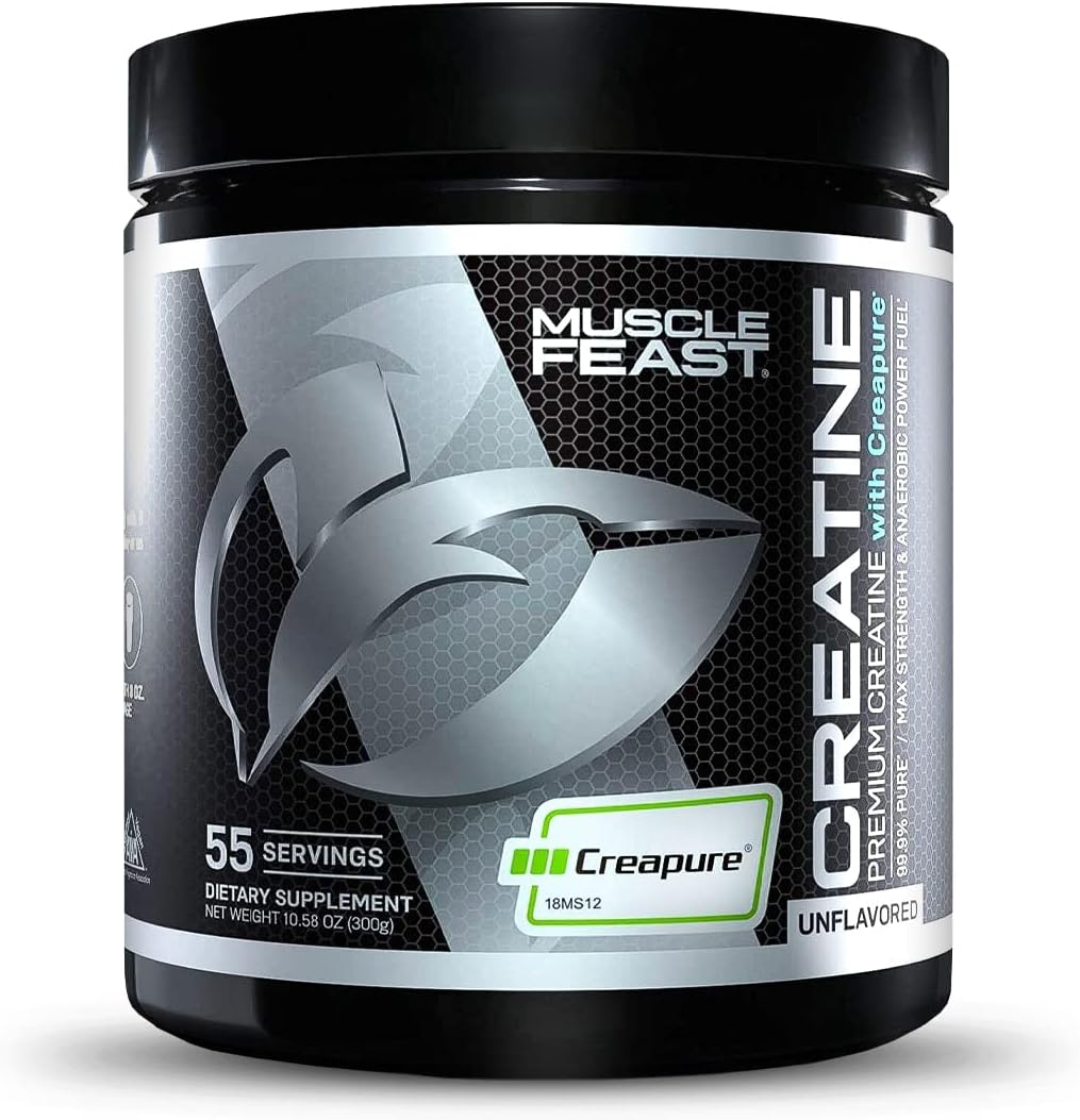 Muscle Feast Creapure Creatine Monohydrate Powder, Vegan Keto Friendly Gluten-Free, Mass Gainer, Muscle Recovery Supplement and Best Creatine for Muscle Growth, Unflavored, 300g