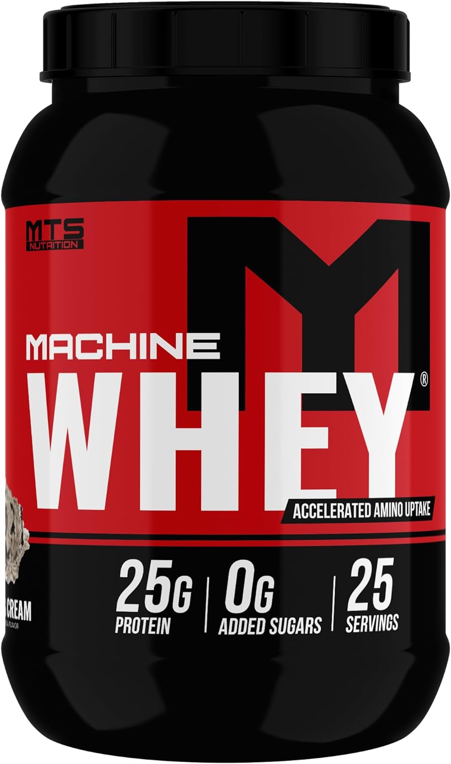 MTS Machine Whey Protein Powder - 2LB Tub, 25G of Protein Per Serving - (Cookies & Cream Flavored) Concentrate & Isolate Whey Protein Blend - NO Amino Spiking