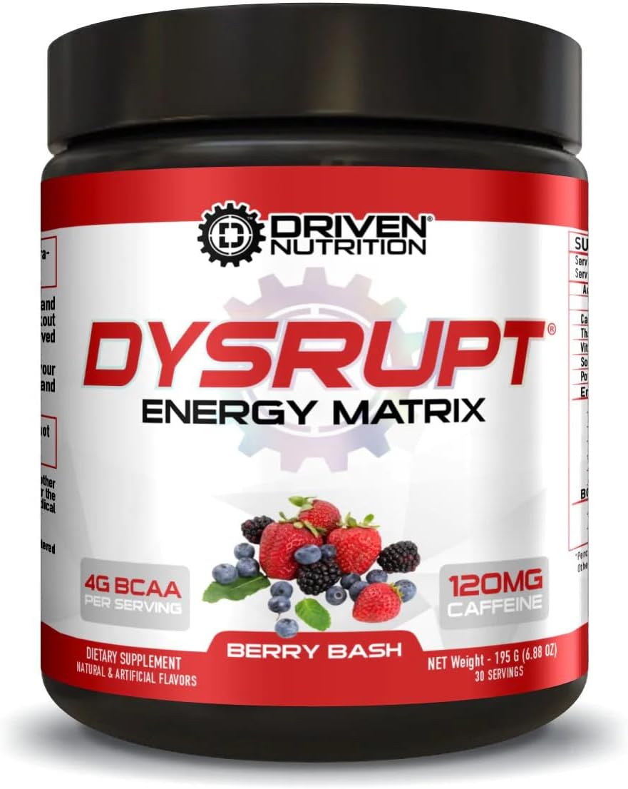 Driven Nutrition DYSRUPT: BCAA + Caffeine with Electrolytes: Sugar & Gluten Free Supplement- Improve Recovery, Burn More Fat, Increase Endurance, and Achieve Greater Focus