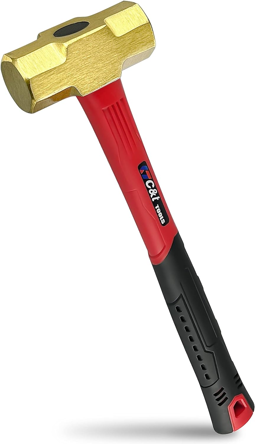 C&T 3lb Brass Sledge Hammer,Non-Sparking,Comfortable Fiberglass Handle,3-Pounds,Non-Magnetic,Corrosion Resistant