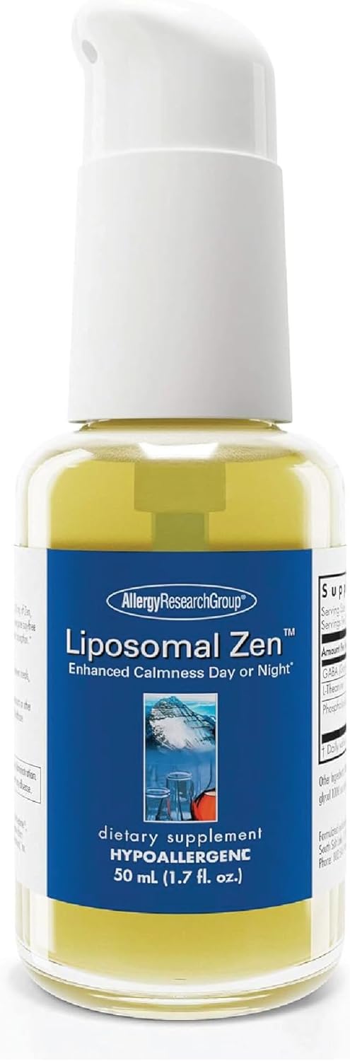 Allergy Research Group Liposomal Zen - L-Theanine Liquid Supplement, GABA Calming Support, Sleep Liposomal, Day or Night, Sunflower Phospholipids, Fast-Acting Zen Formula - 1.7 Fl Oz