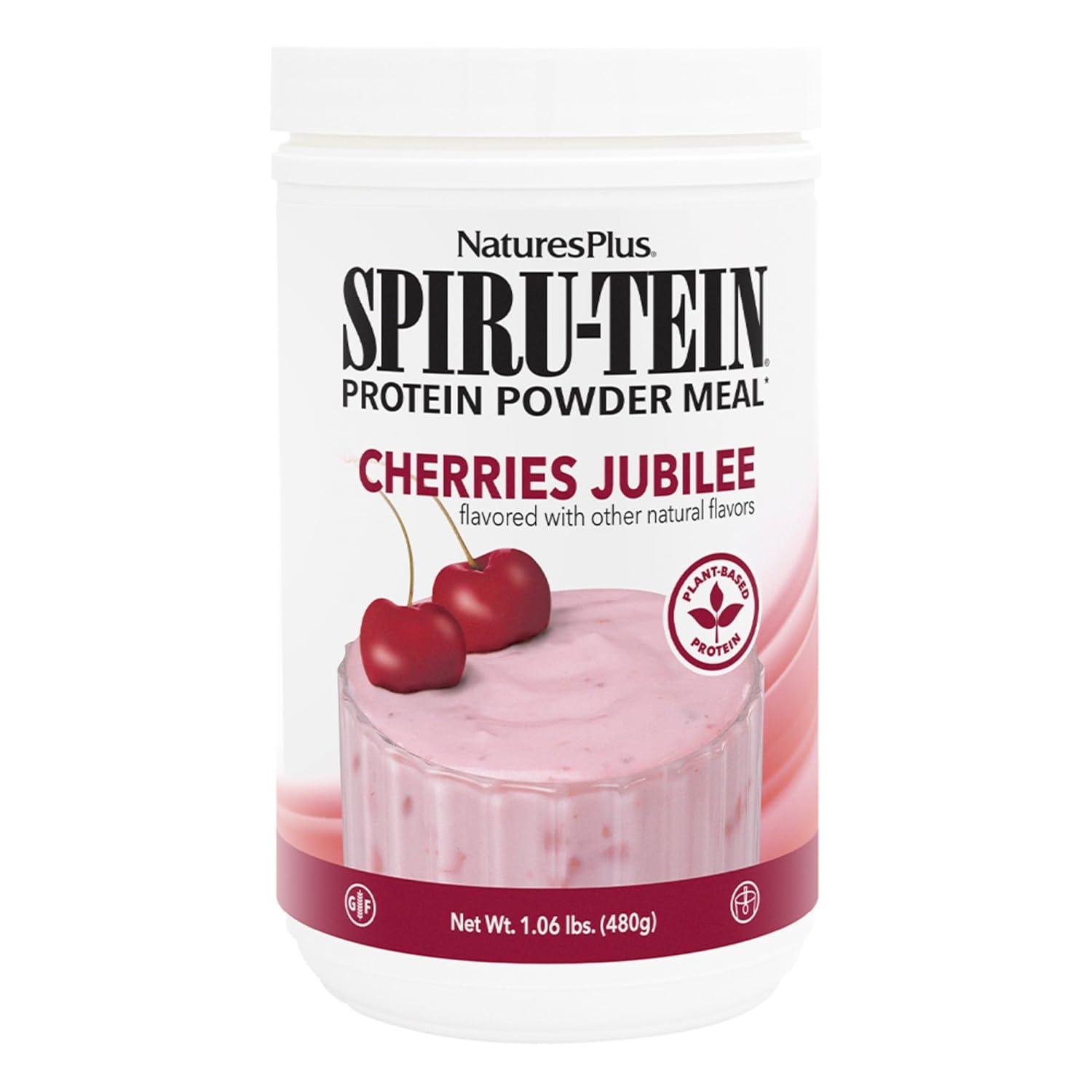 Natures Plus SPIRU-TEIN, Cherries Jubilee - 1.06 lbs - Plant-Based Protein Powder - Vegetarian, Gluten Free - 15 Servings