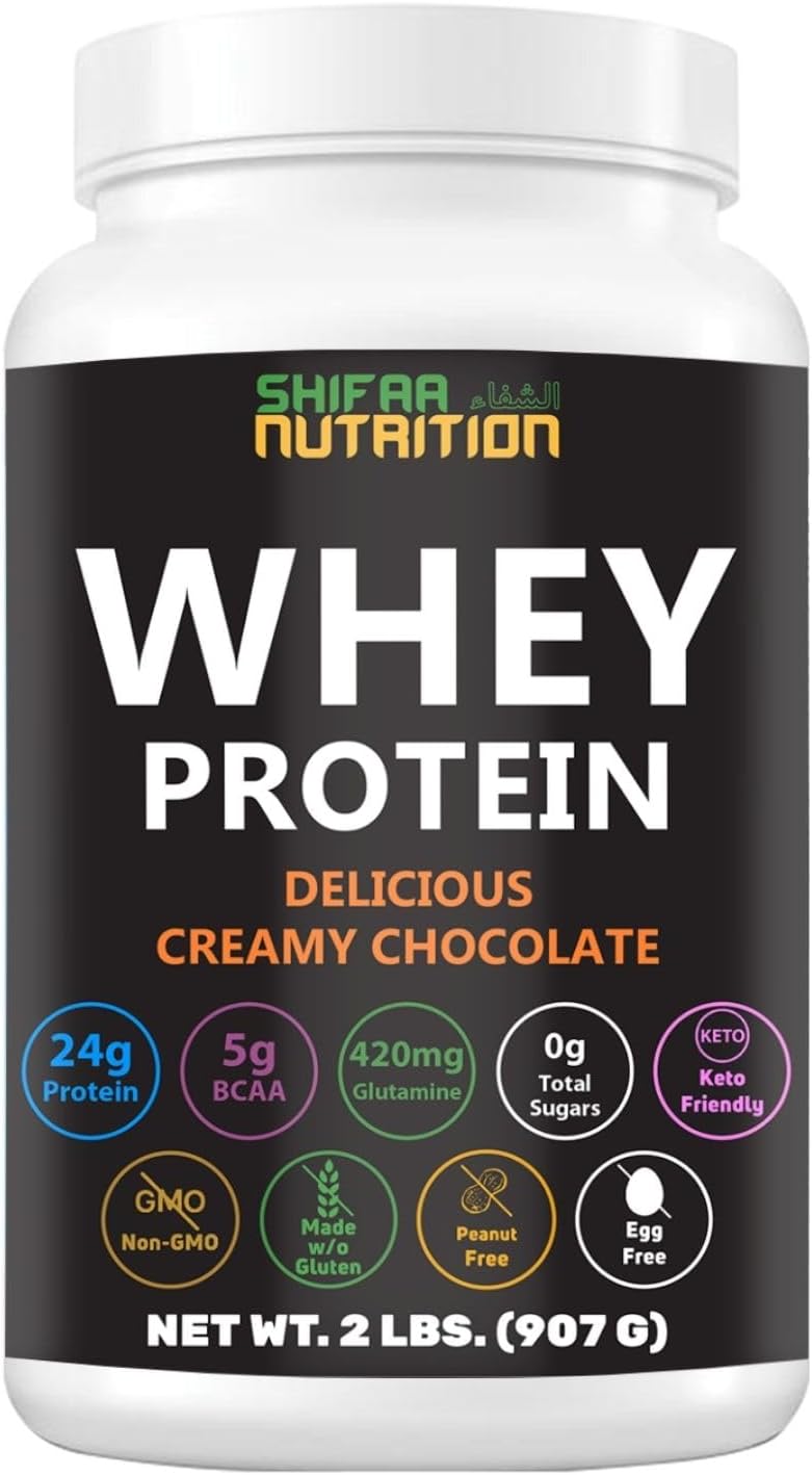 2 Lbs Halal Whey Protein Powder Creamy Chocolate. 24g Protein, 5g BCAAs & 420mg Glutamine. for Building Lean Muscles & Recovery. Sugar-Free, Keto-Friendly, Gluten-Free, Non-GMO