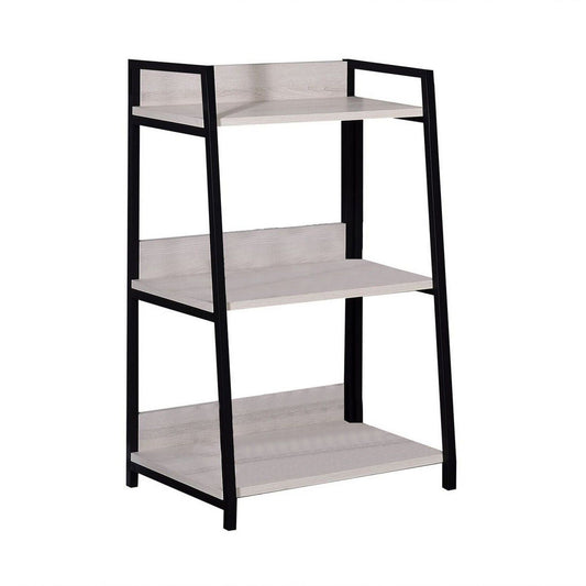 Wooden Bookshelf with 3 Open Compartments, Washed White and Black