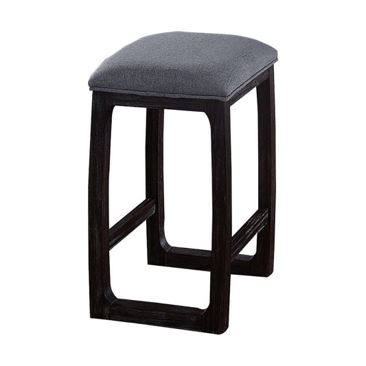 Wooden Counter Height Stool with Fabric Upholstered Seat, Gray and Brown