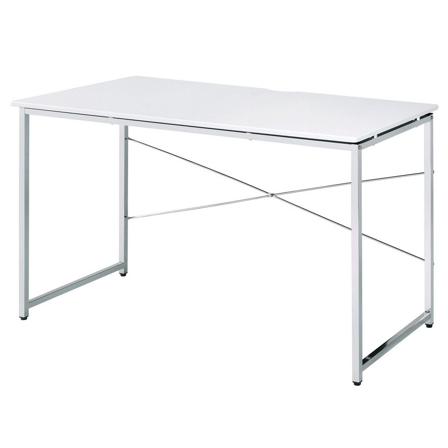 Writing Desk with X Shaped Cross Bar and Chrome Finish, White