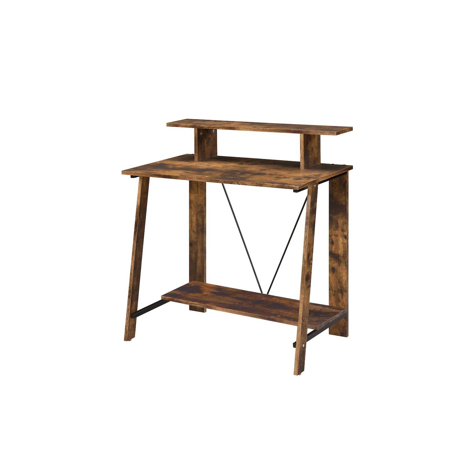 Writing Desk with V Shaped Frame, Weathered Oak and Black