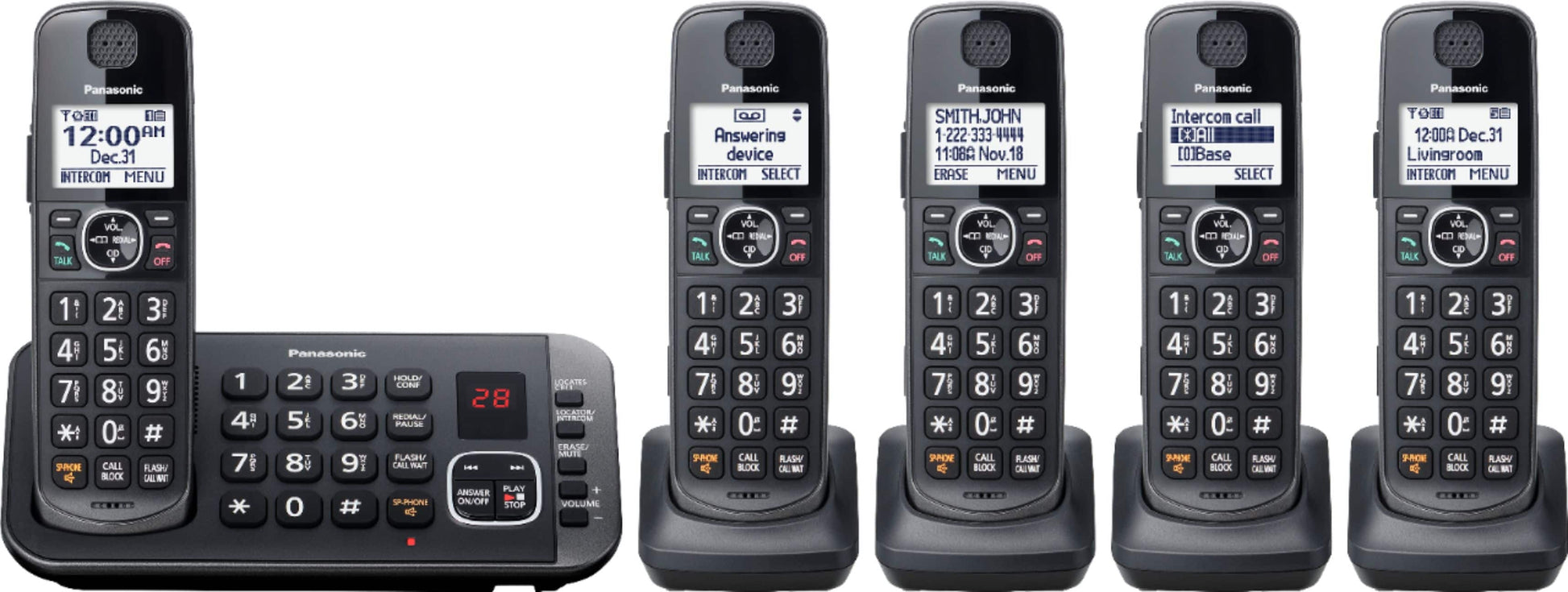 KX-TGE645M DECT 6.0 Expandable Cordless Phone System with Digital Answering System