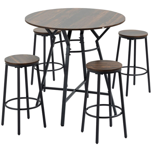 5-piece Bar Table And Chairs Set, Space Saving Dining Table With 4 Stools