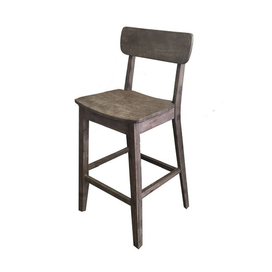 29 Inch Rubberwood Barstool with Wood Grain Details, Panel Back, Brown