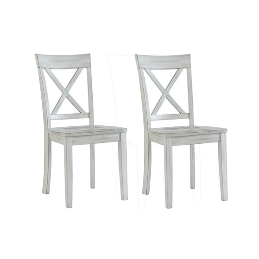 Wooden Dining Chair with X Shaped Back, Set of 2, White