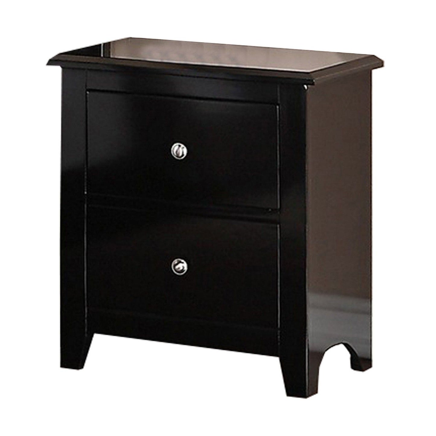 2 Drawer Wooden Nightstand with Metal Knobs, Espresso Brown