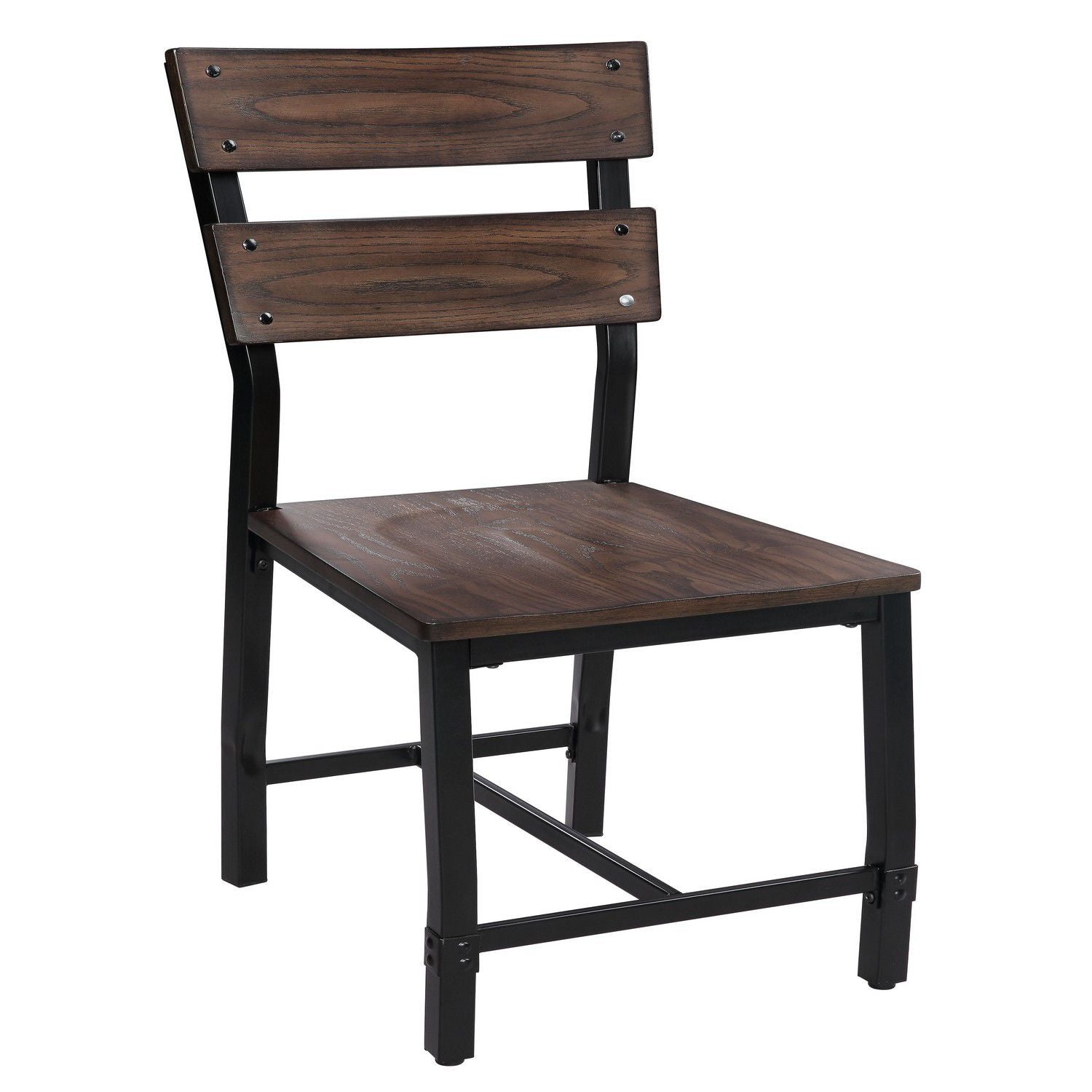 Wood and Metal Dining Side Chairs, Set of 2, Brown and Black