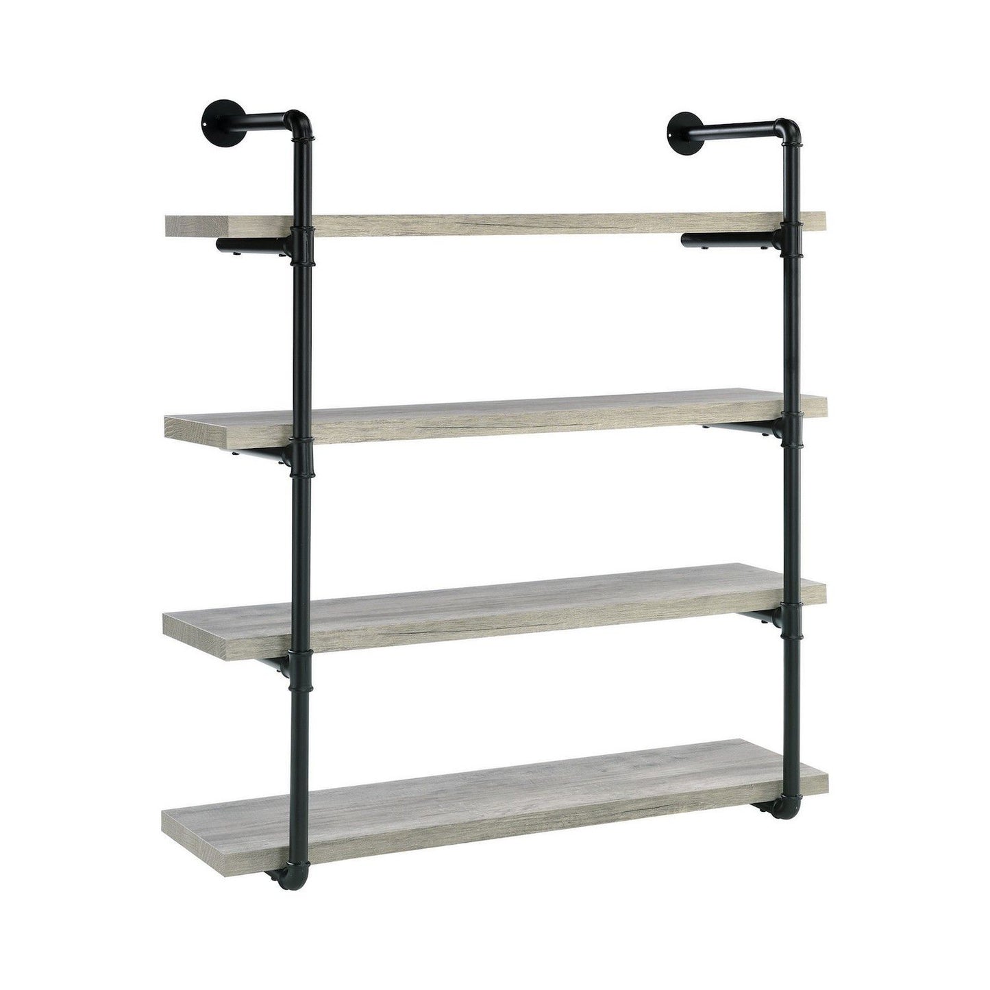 46 Inch 4 Tier Metal and Wooden Wall Shelf, Black and Gray