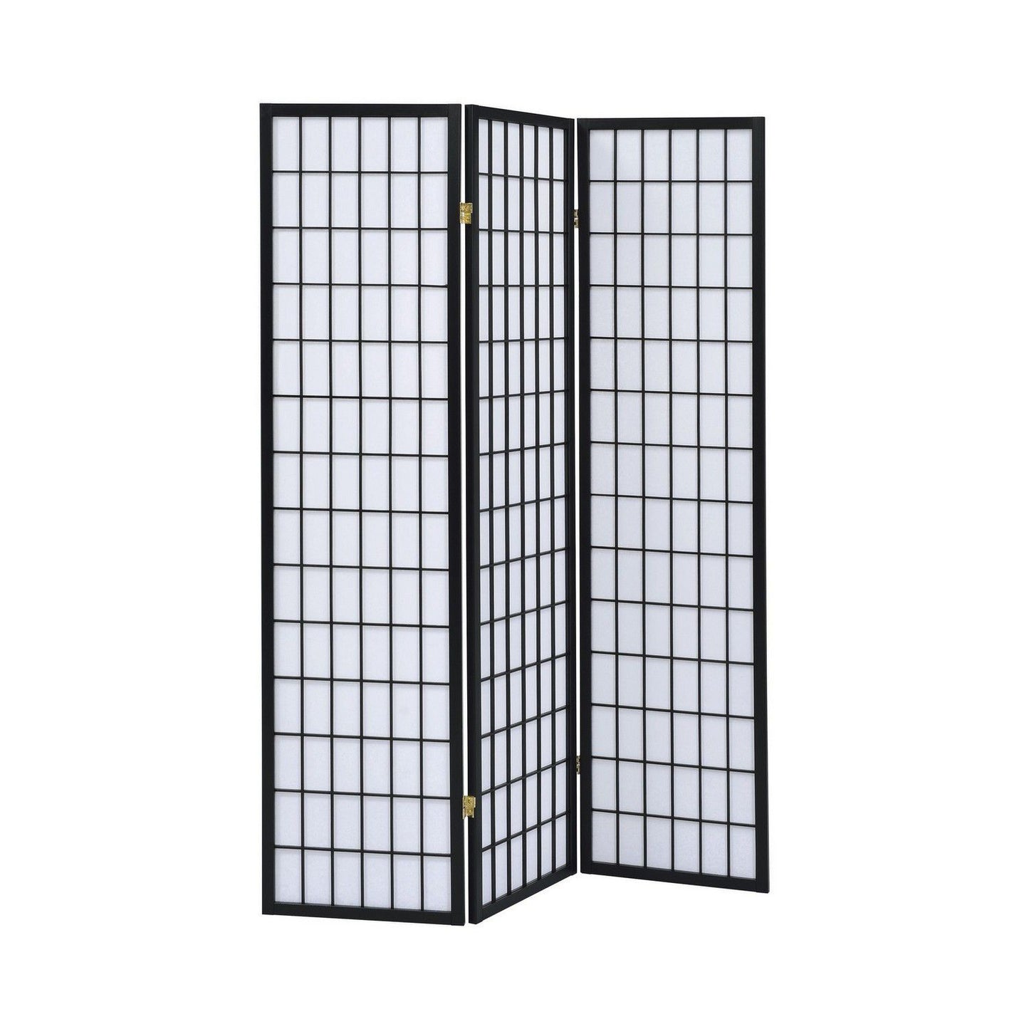 3 Panel Screen with Grid Design Wooden Frame, Black