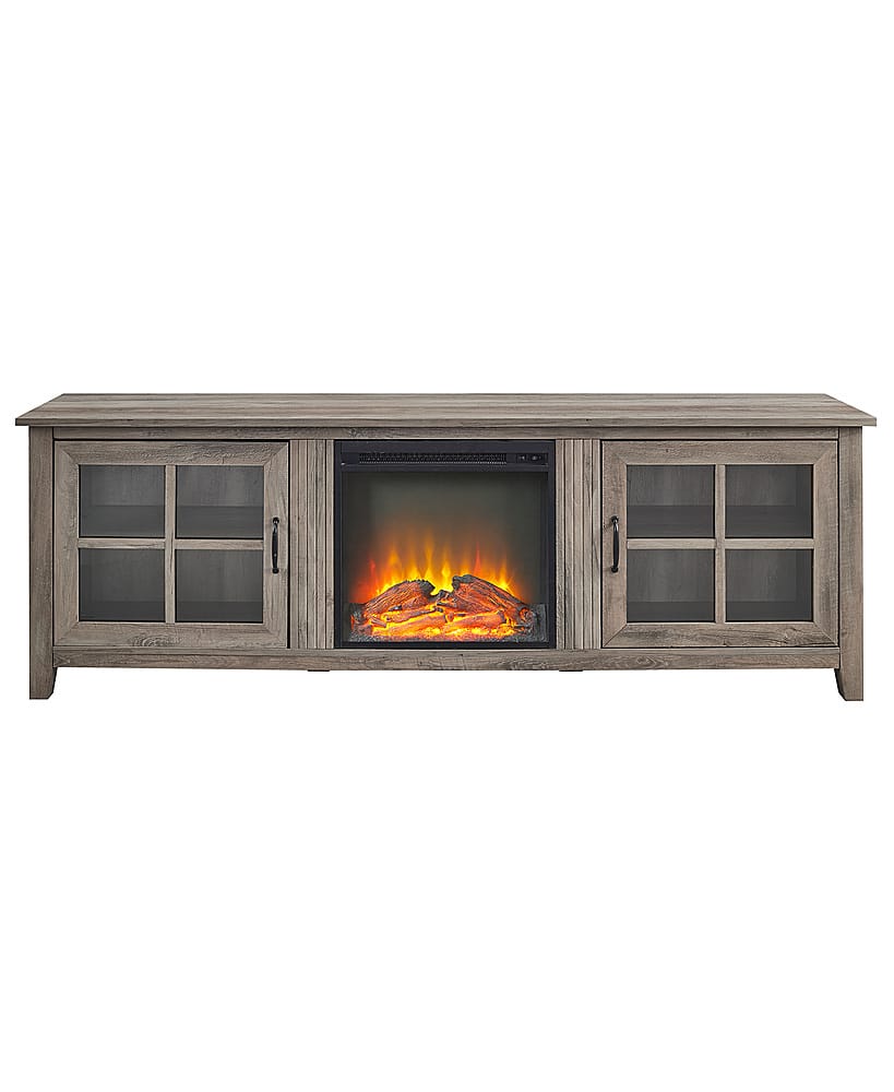 70" Traditional Glass Door Cabinet Fireplace TV Stand for Most TVs up to 80"