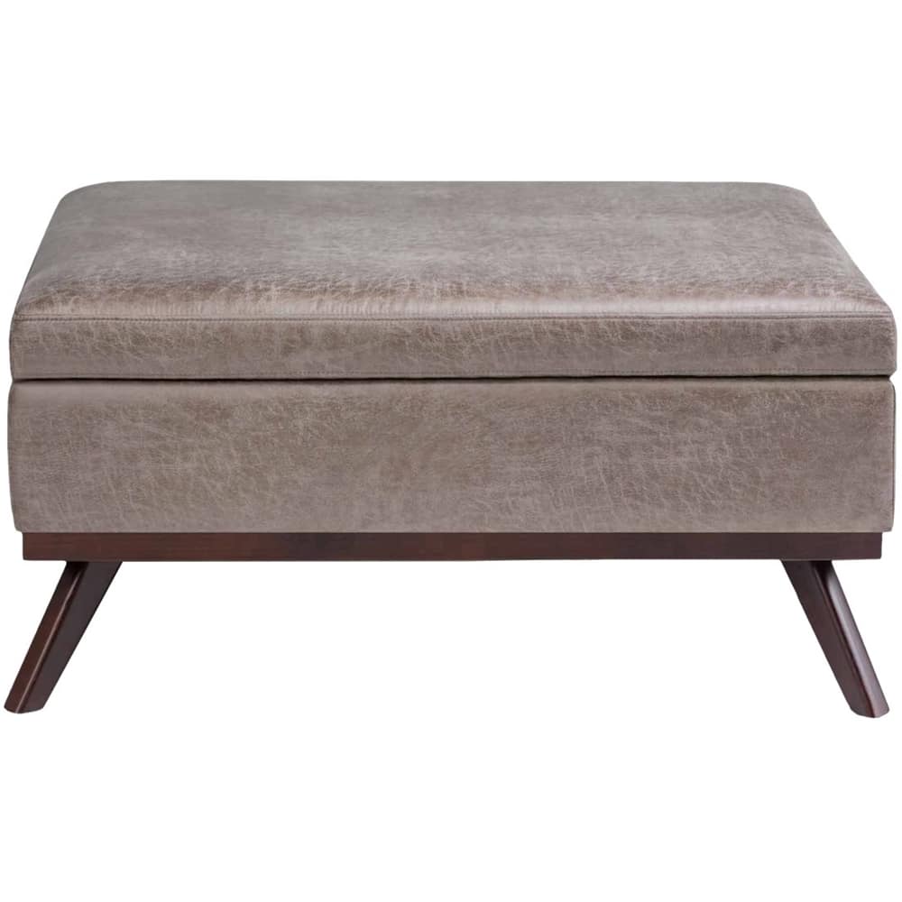 Owen Square Mid-Century Modern Faux Air Leather Ottoman With Inner Storage