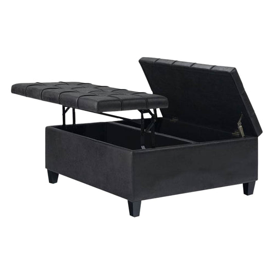 Harrison 36 inch Wide Transitional Square Coffee Table Storage Ottoman in Faux Leather