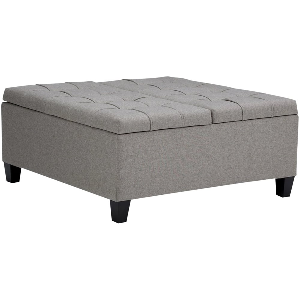 Harrison 36 inch Wide Transitional Square Coffee Table Storage Ottoman in Dove Grey Linen Look Fabric