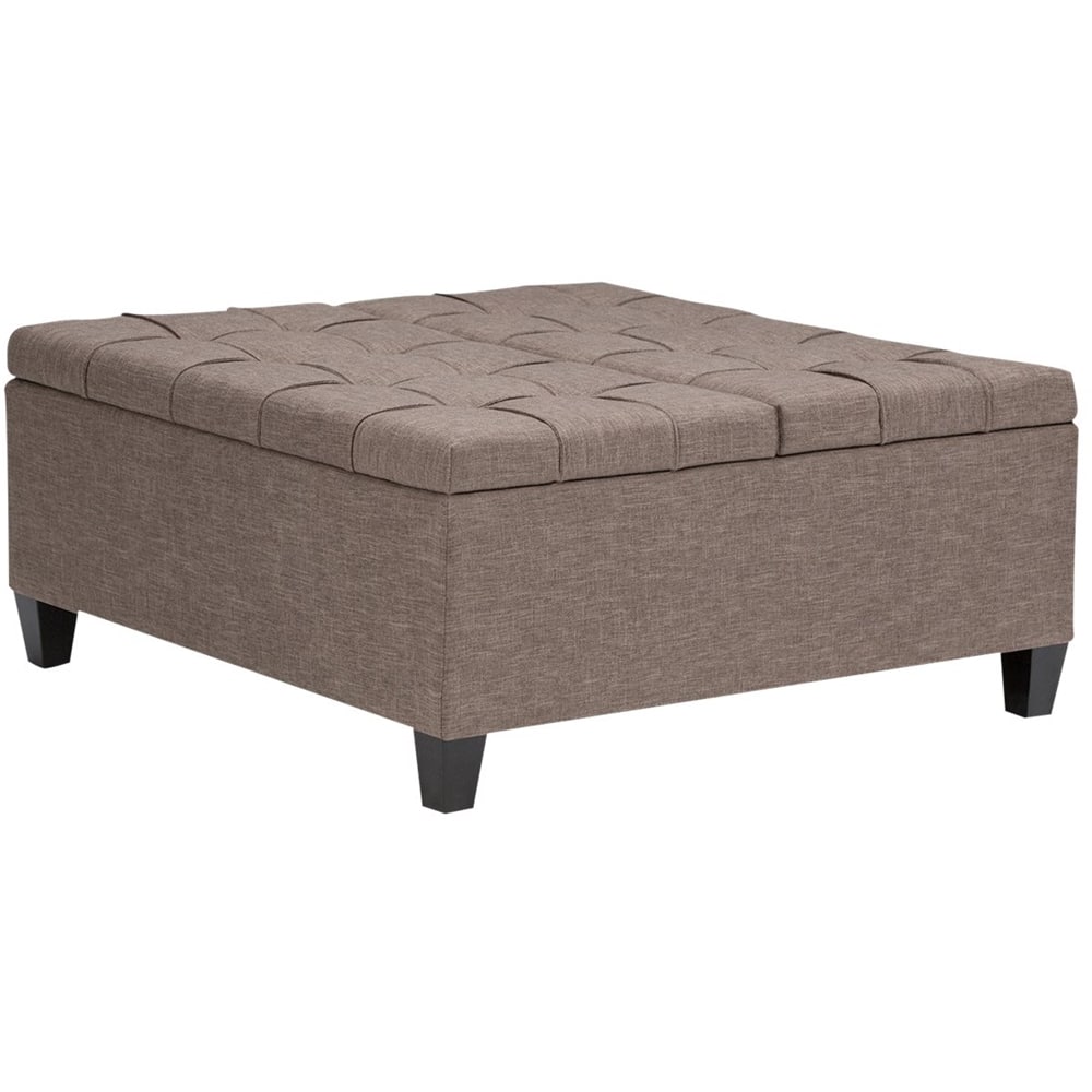 Harrison 36 inch Wide Transitional Square Coffee Table Storage Ottoman in Linen Look Fabric