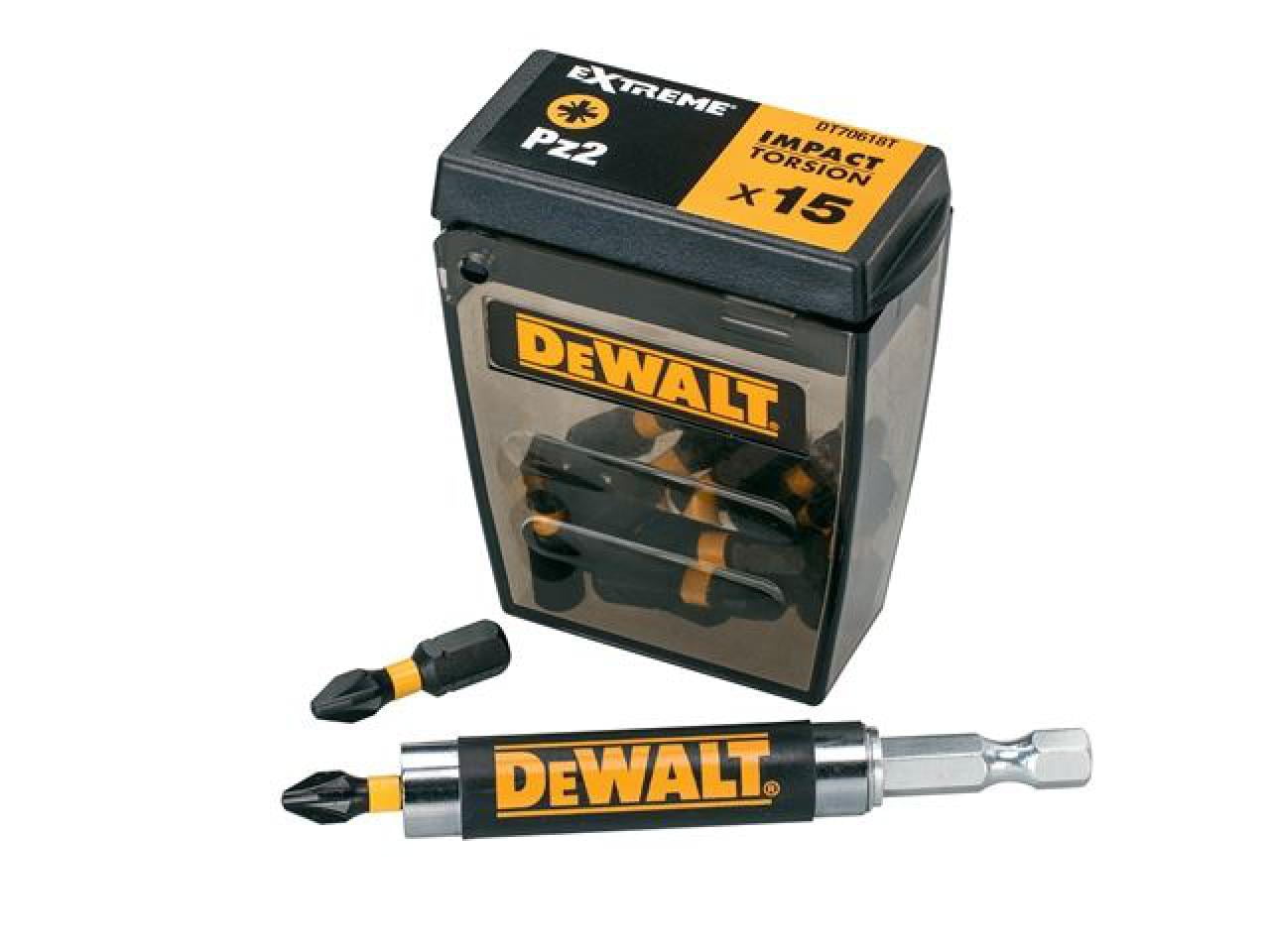 DEWALT - Extreme Impact Torsion Bits PZ2 (Tic Tac Box 15) and Holder