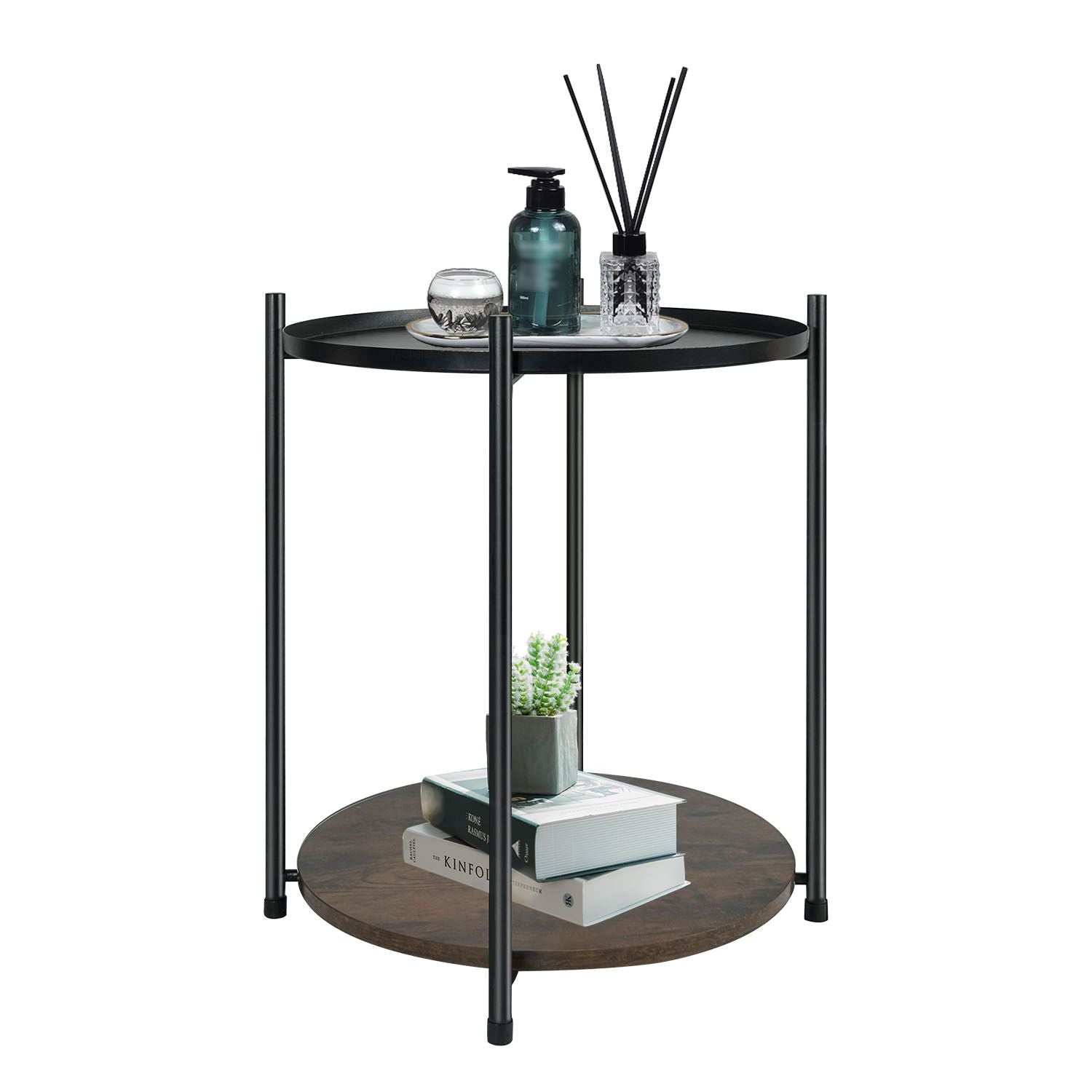 21 inch Tall Black Top End Table with  Iron Removable Tray