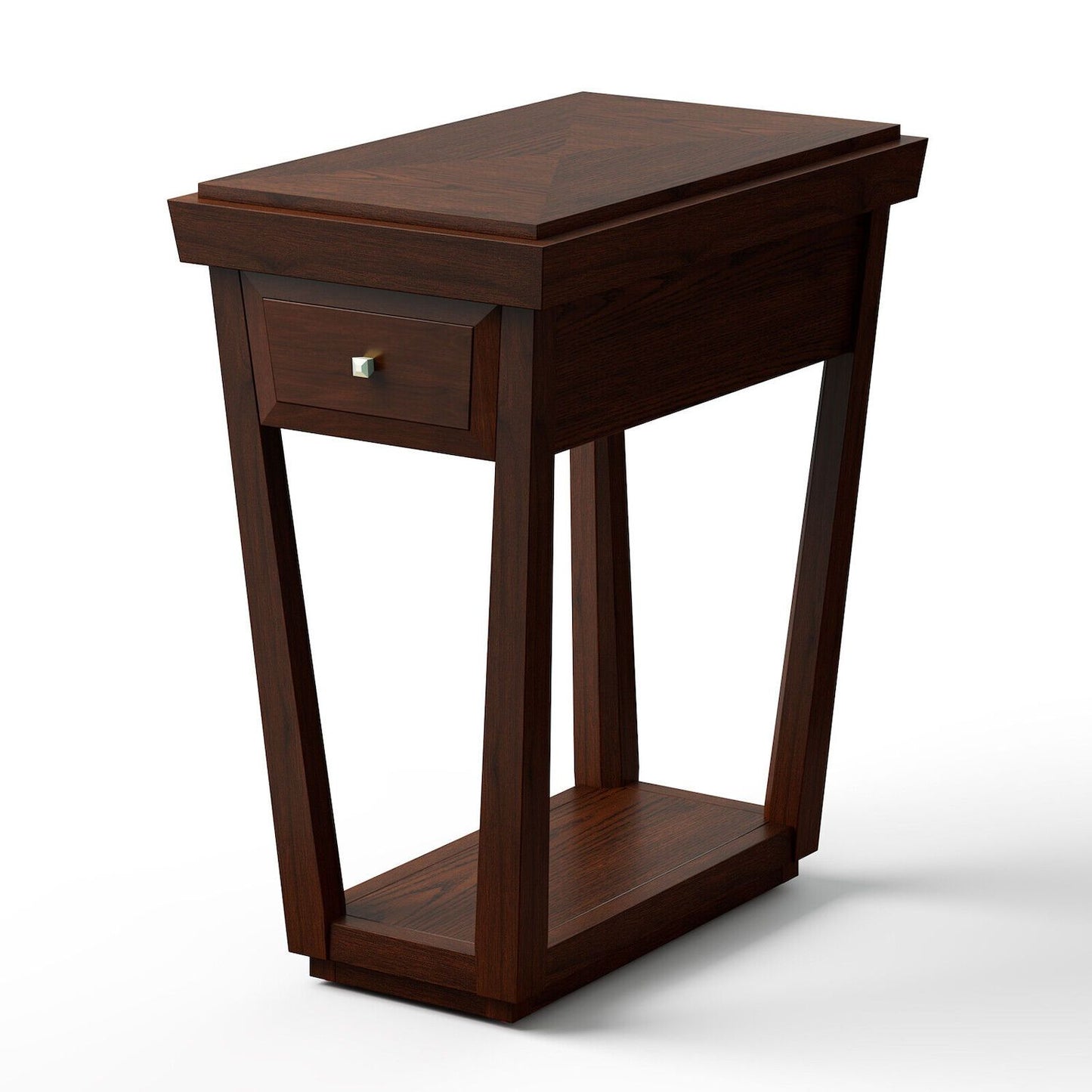 2-Tier Rubber Wood Classic End Table with Drawer and Shelf