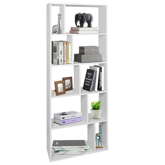 66 Inch Tall 5 Tiers Wood Bookshelf with 10 Open Compartments-White