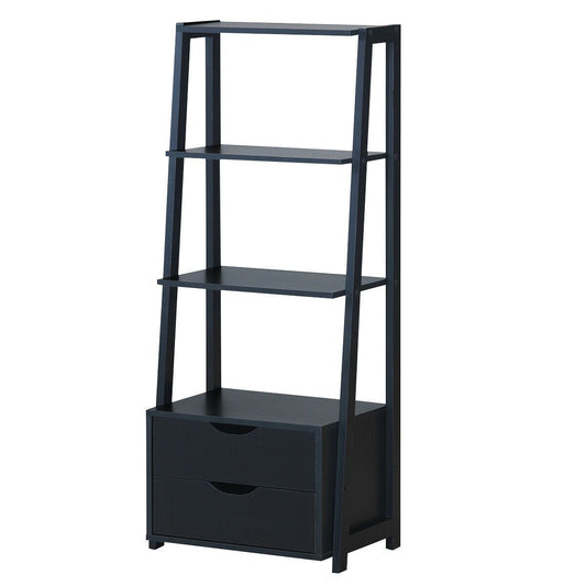 4-Tier Ladder Bookshelf Storage Display with 2 Drawers