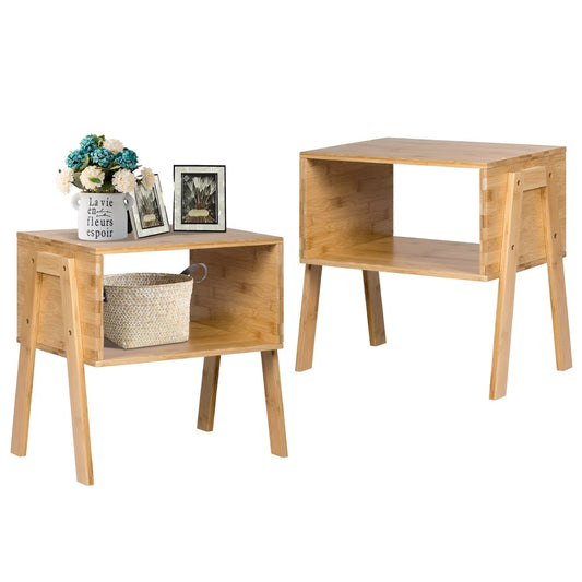 2 Pieces  Nightstand Sofa Table with Storage Shelf