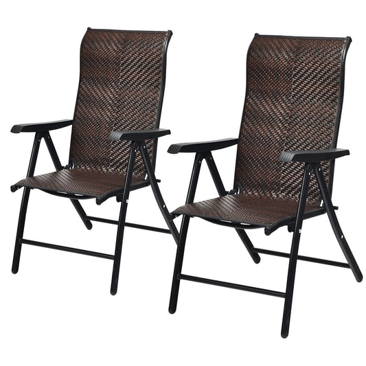 2 Pieces Patio Rattan Folding Reclining Chair