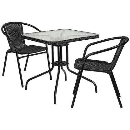 Lila Outdoor Square Contemporary Metal 3 Piece Patio Set