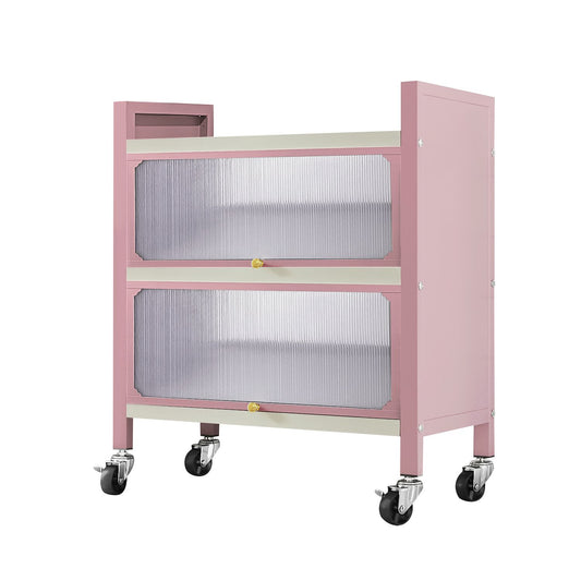 2 Door Accent Cabinet, 3 Tier Kitchen Organizer Shelf, Pink